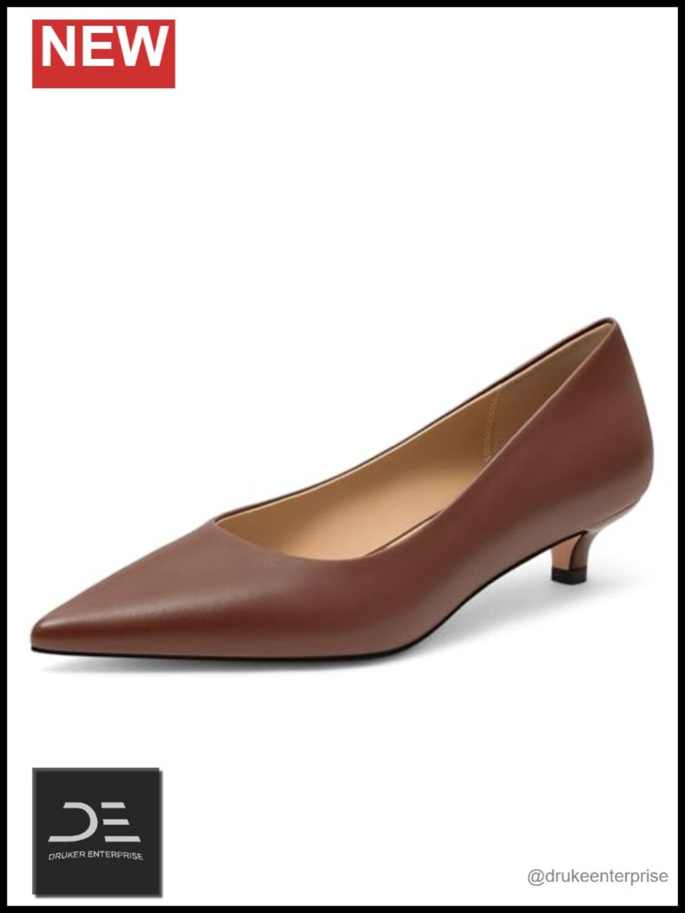 Faux Leather Kitten Heels for Women Low Heel Pointed Toe Pumps Comfortable
